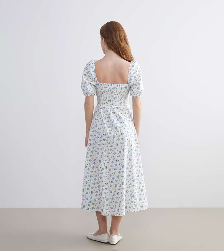 Floral Print Short Sleeves Midi Dress