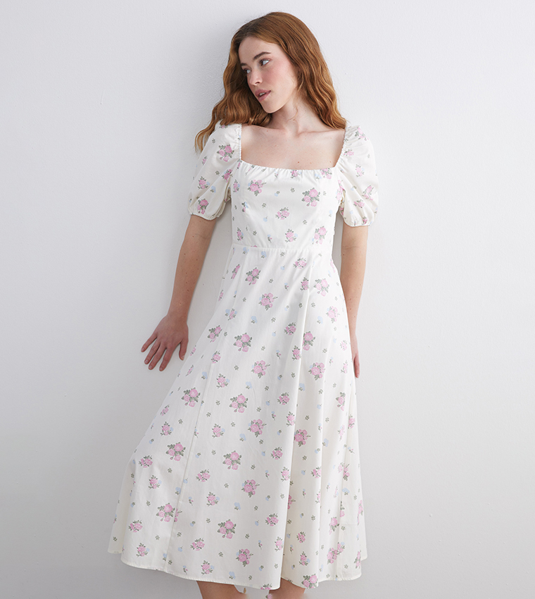 Floral Print Short Sleeves Midi Dress