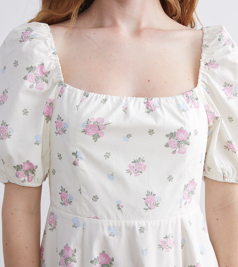 Floral Print Short Sleeves Midi Dress