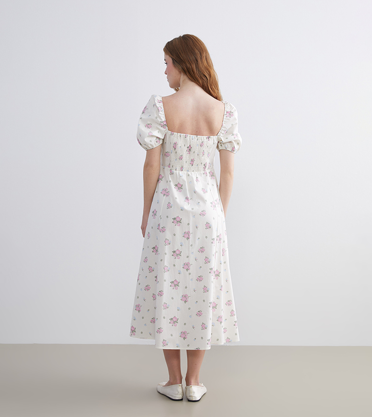 Floral Print Short Sleeves Midi Dress