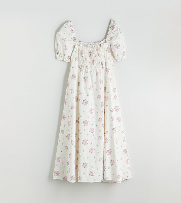 Floral Print Short Sleeves Midi Dress