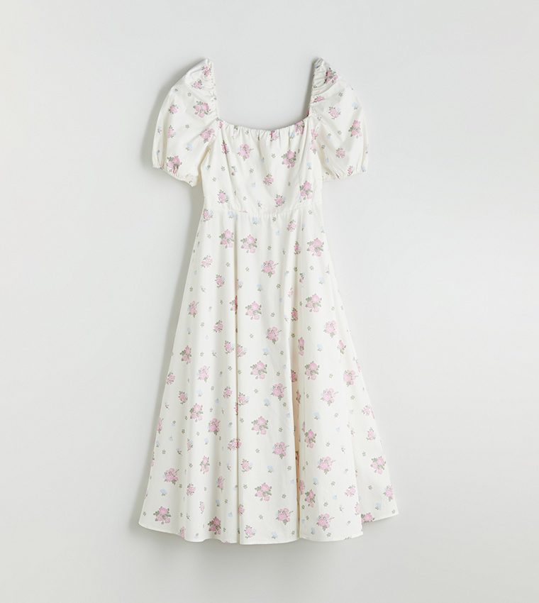 Floral Print Short Sleeves Midi Dress