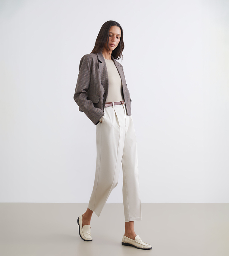 Solid High Rise Woven Formal Trousers