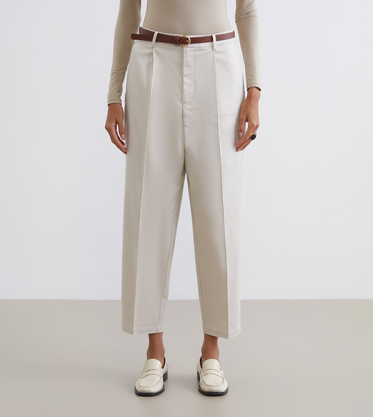 Solid High Rise Woven Formal Trousers