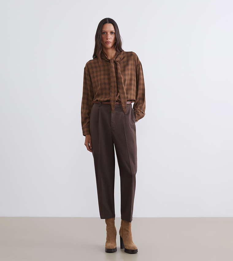 Solid High Rise Woven Formal Trousers