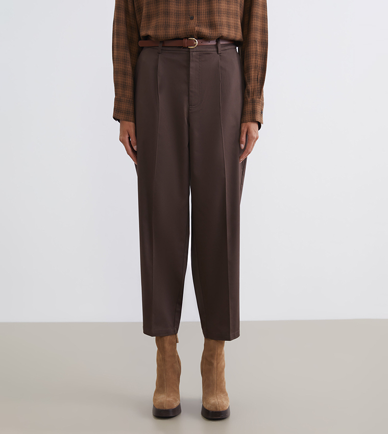 Solid High Rise Woven Formal Trousers