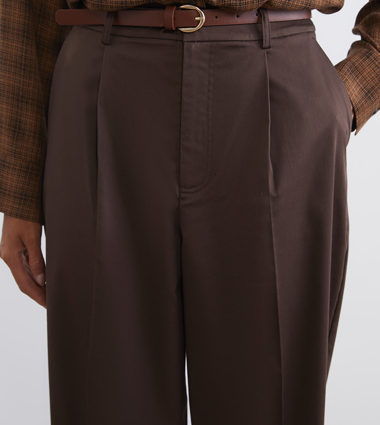 Solid High Rise Woven Formal Trousers
