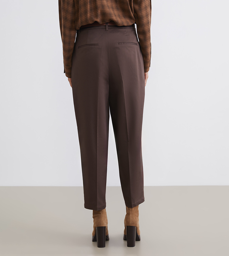 Solid High Rise Woven Formal Trousers