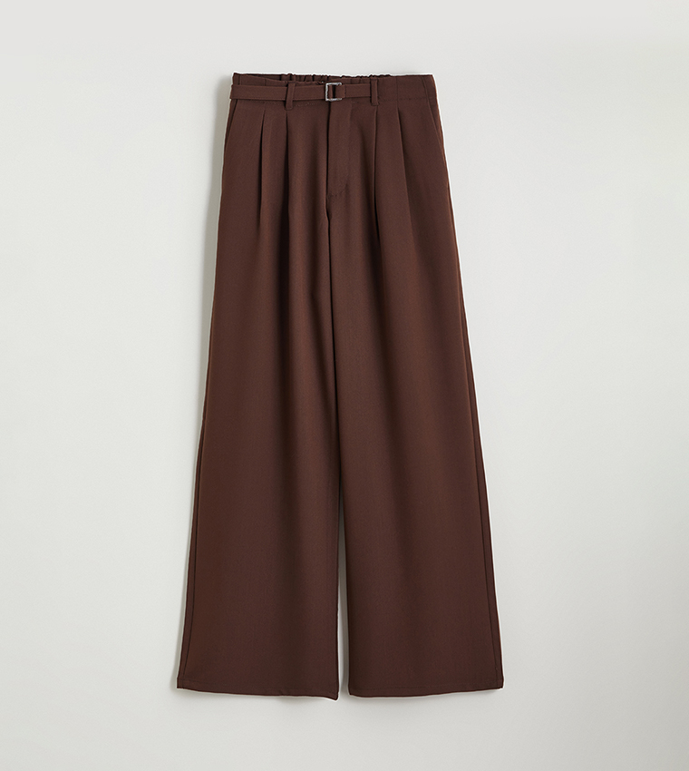 Belted High Waist Wide Leg Trousers