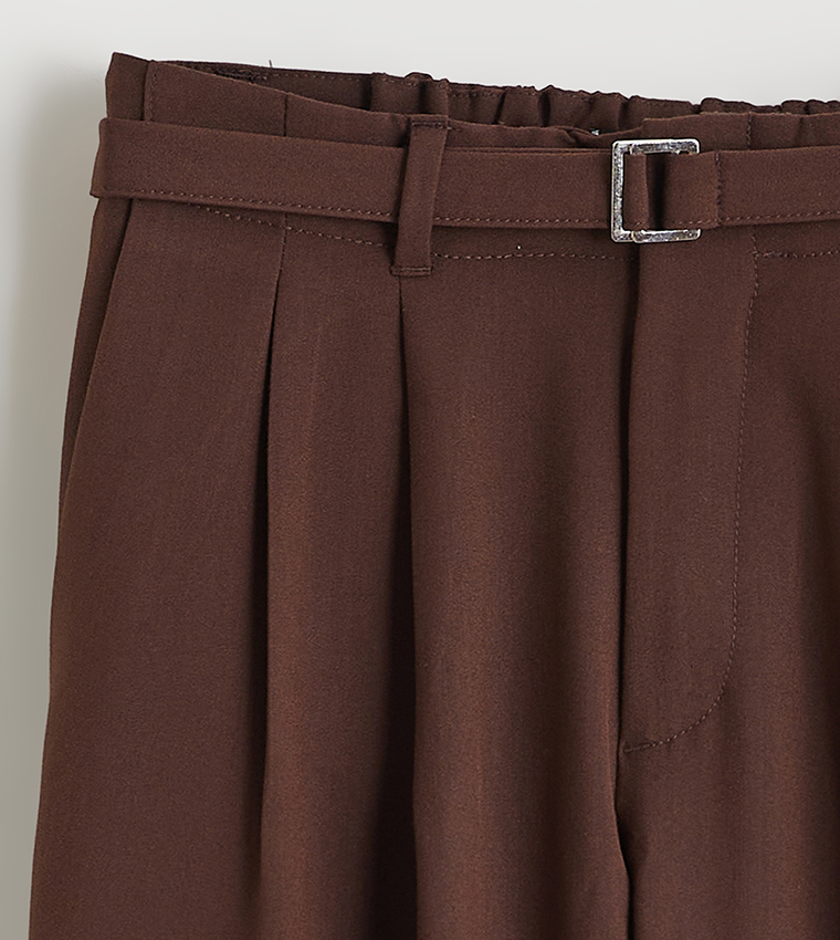 Belted High Waist Wide Leg Trousers