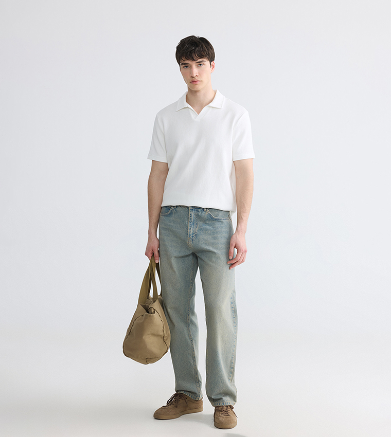 Textured Short Sleeves Polo T-Shirt