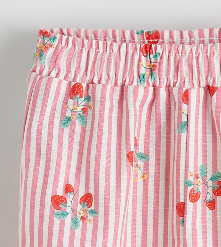 Strawberry Printed Elastic Waist Gabardine Trousers