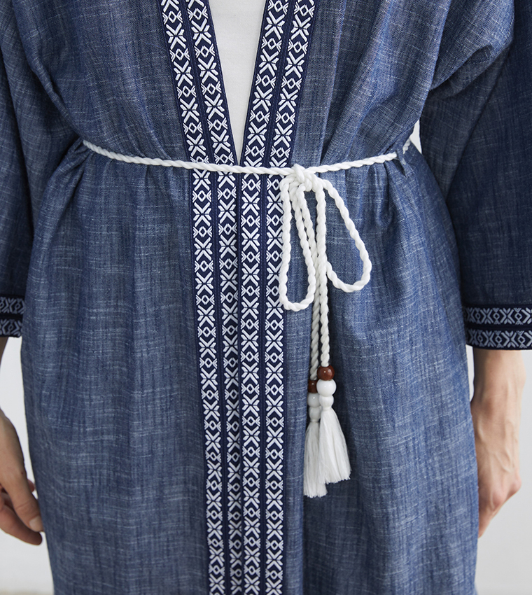 كيمونو منسوج بكم طويل