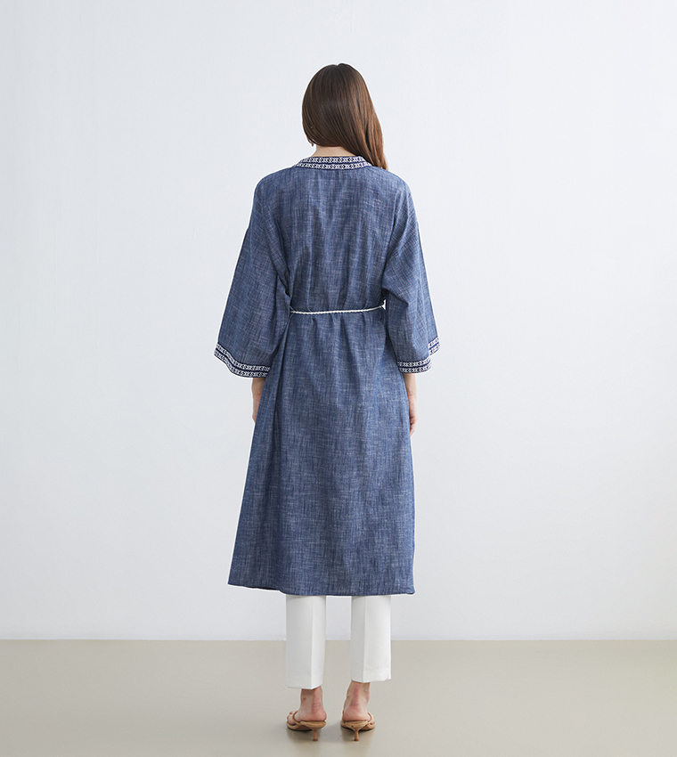 كيمونو منسوج بكم طويل