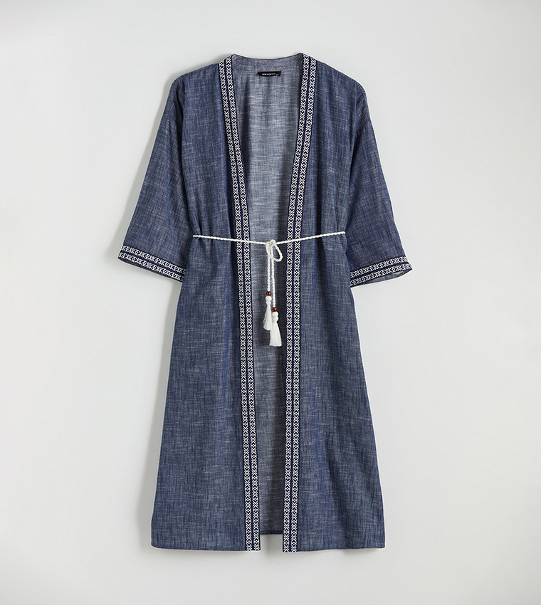 كيمونو منسوج بكم طويل