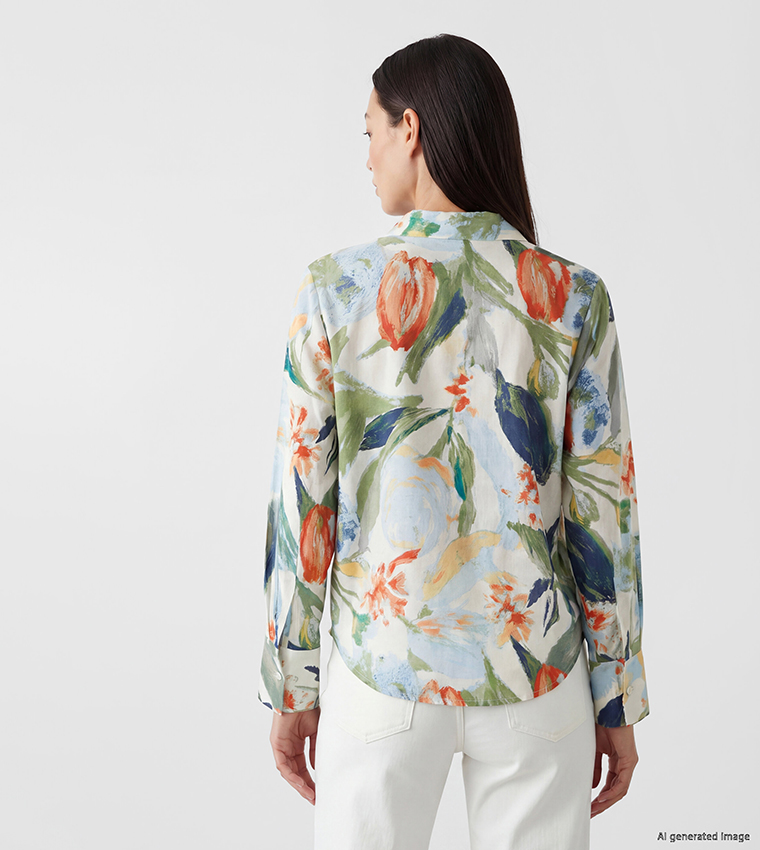 Floral Print Drawstring Waist Long Sleeves Shirt