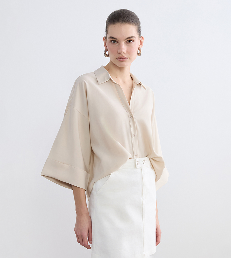 Solid Collared Oversized Shirt