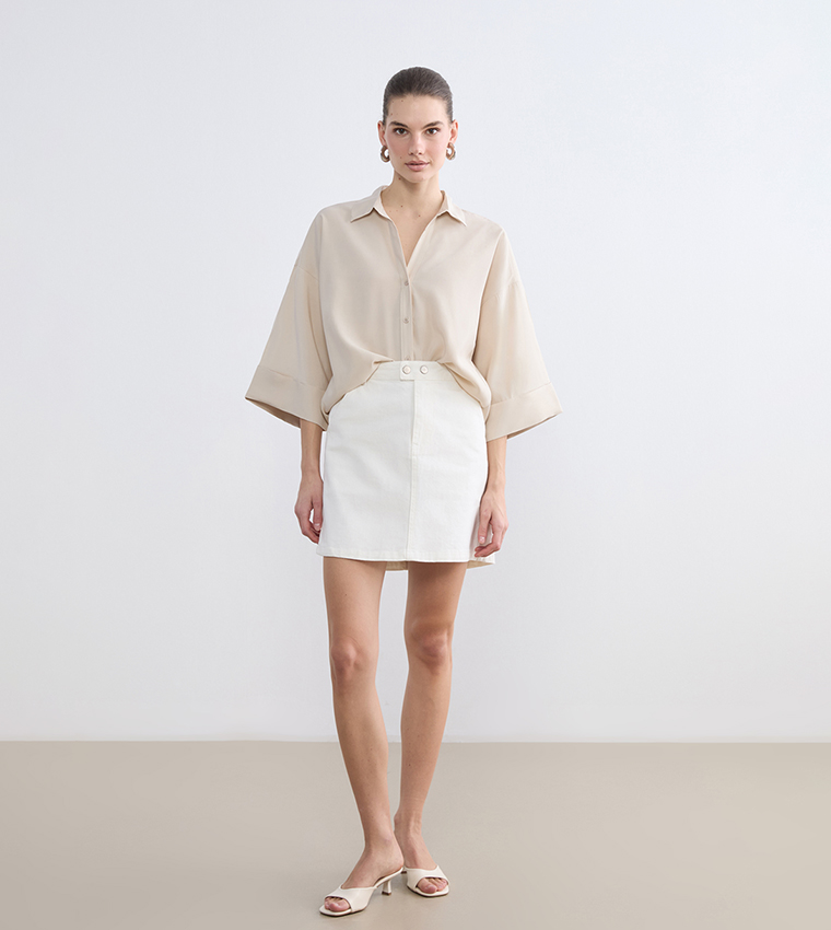 Solid Collared Oversized Shirt