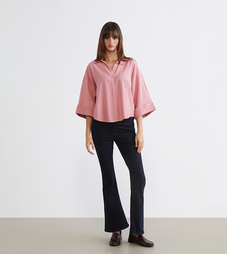 Solid Collared Oversized Shirt