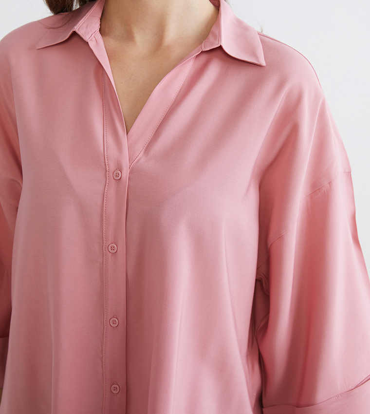 Solid Collared Oversized Shirt