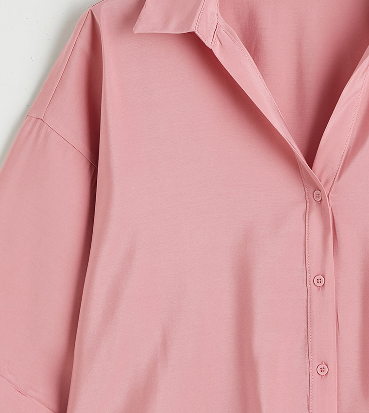 Solid Collared Oversized Shirt
