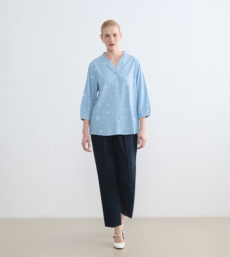 Solid Elastic Waist Linen-Look Trousers