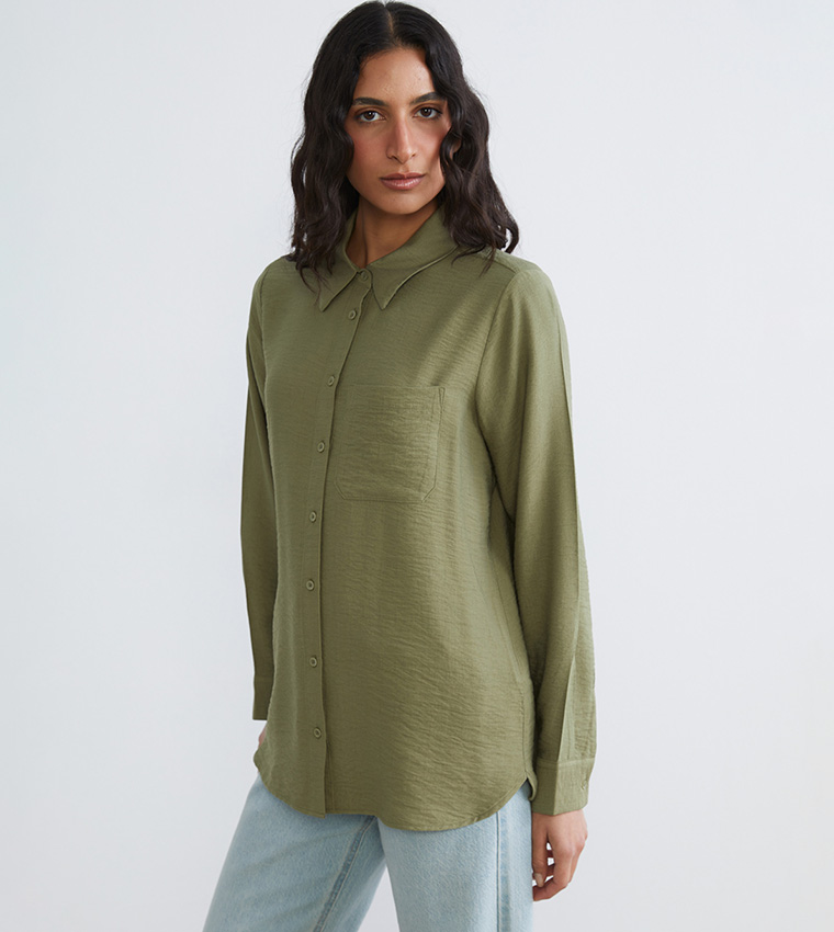 Textured Long Sleeves Tunic Shirt