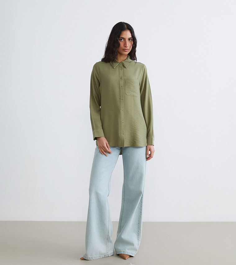 Textured Long Sleeves Tunic Shirt