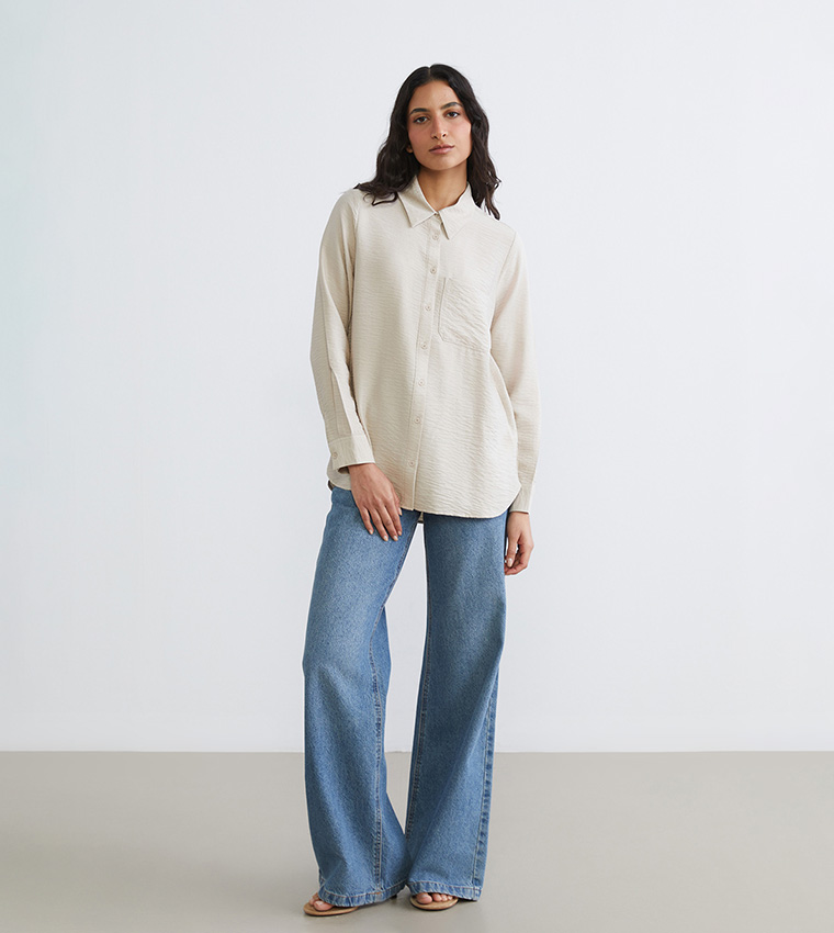 Textured Long Sleeves Tunic Shirt