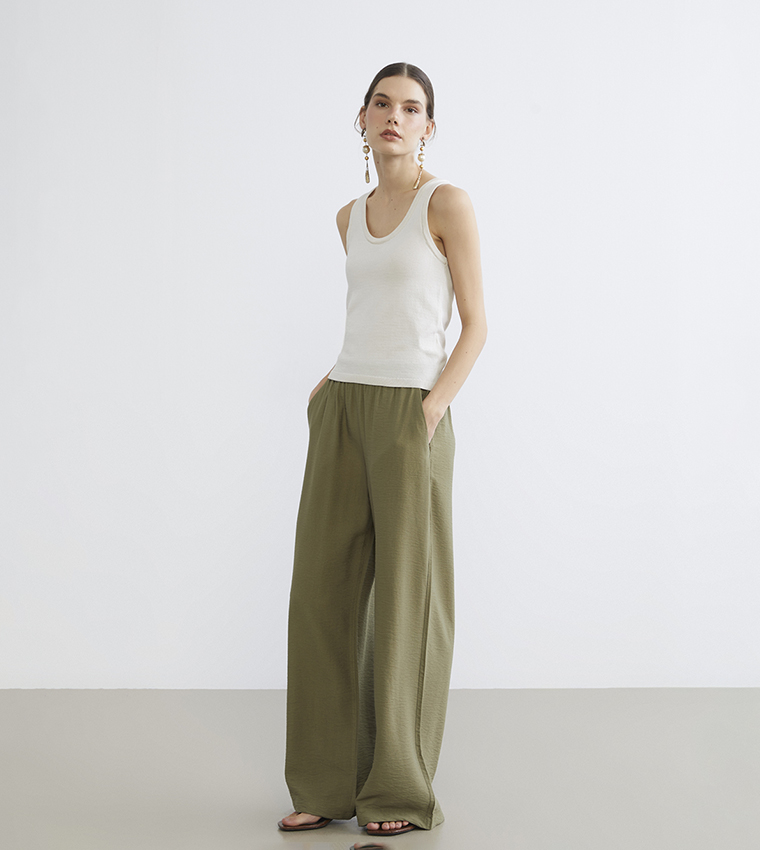 Textured Elastic Waist Trousers