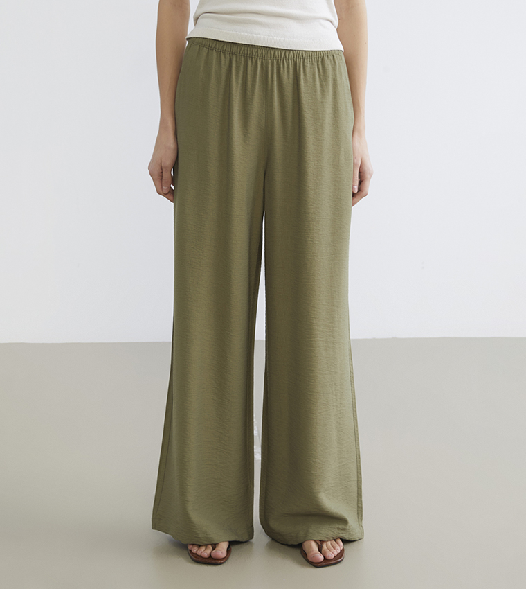 Textured Elastic Waist Trousers