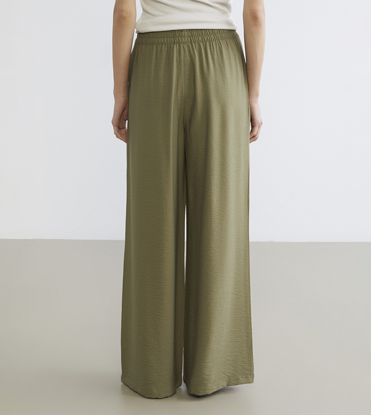 Textured Elastic Waist Trousers