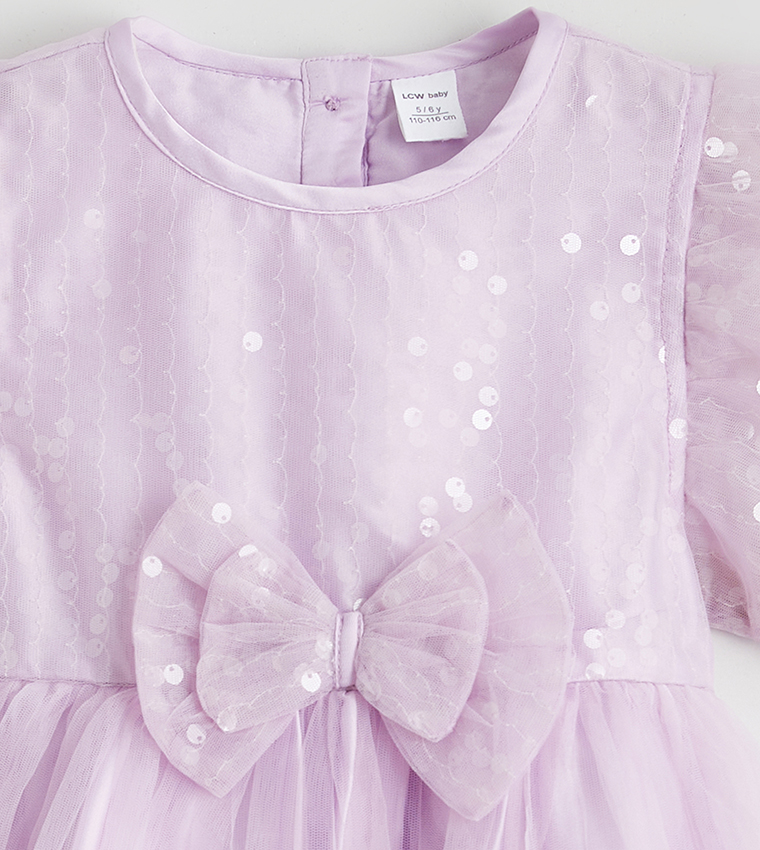 Bow Detailed Short Sleeves Tulle Dress