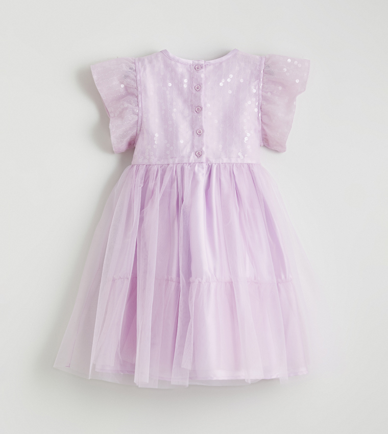 Bow Detailed Short Sleeves Tulle Dress