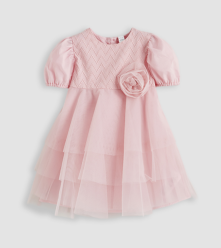 Embroidered Puff Sleeves Tulle Dress