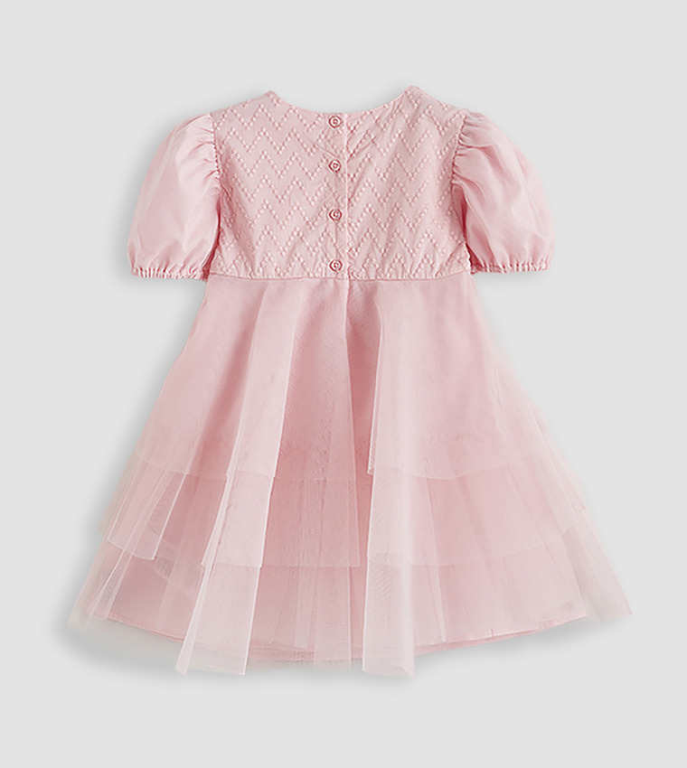 Embroidered Puff Sleeves Tulle Dress