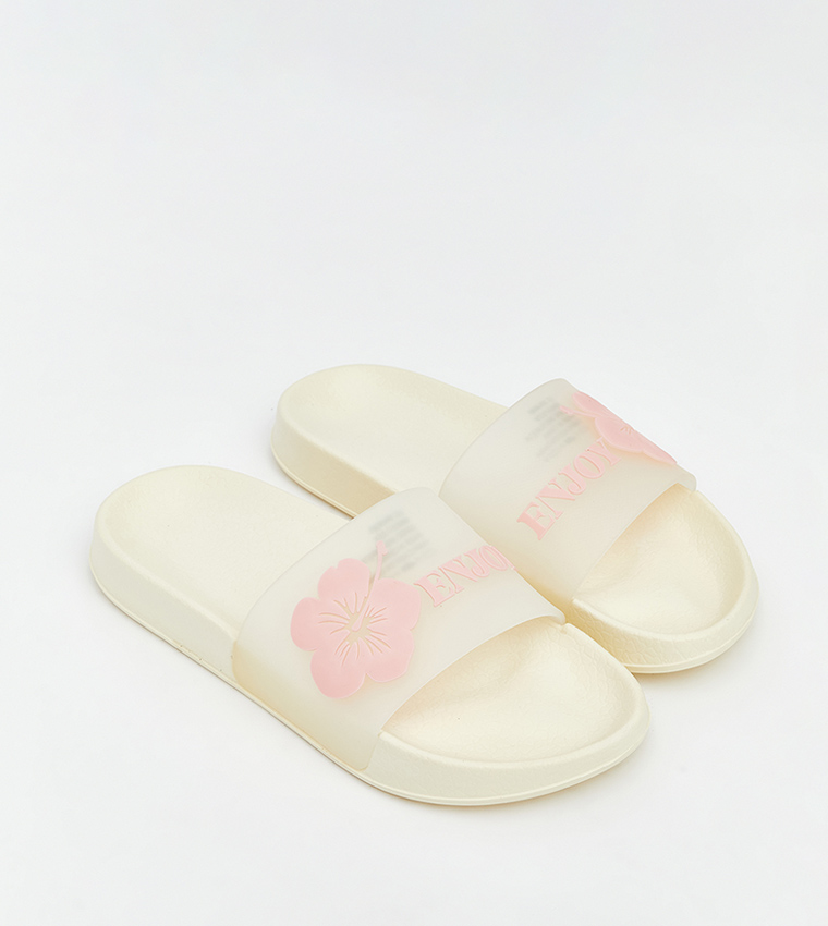 Floral Print Open Toe Slides