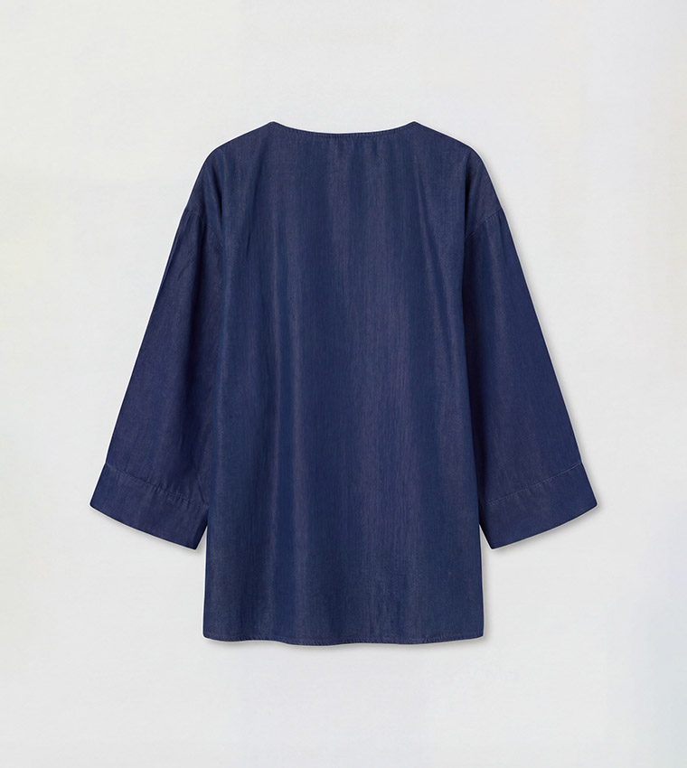 Wrap Tie Bell Sleeves Denim Kimono