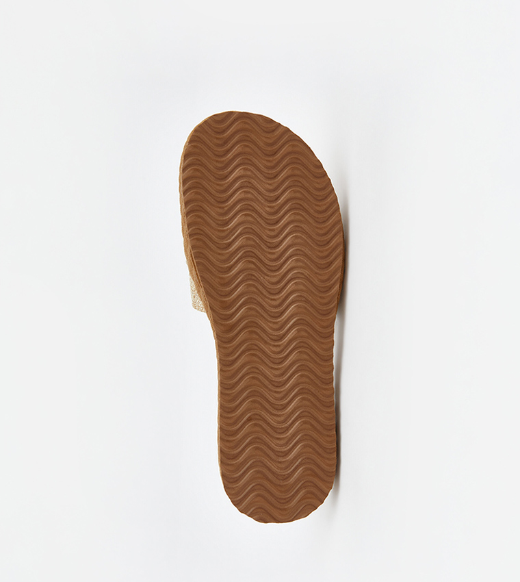 Buckle Detail Straw Flat Sandals