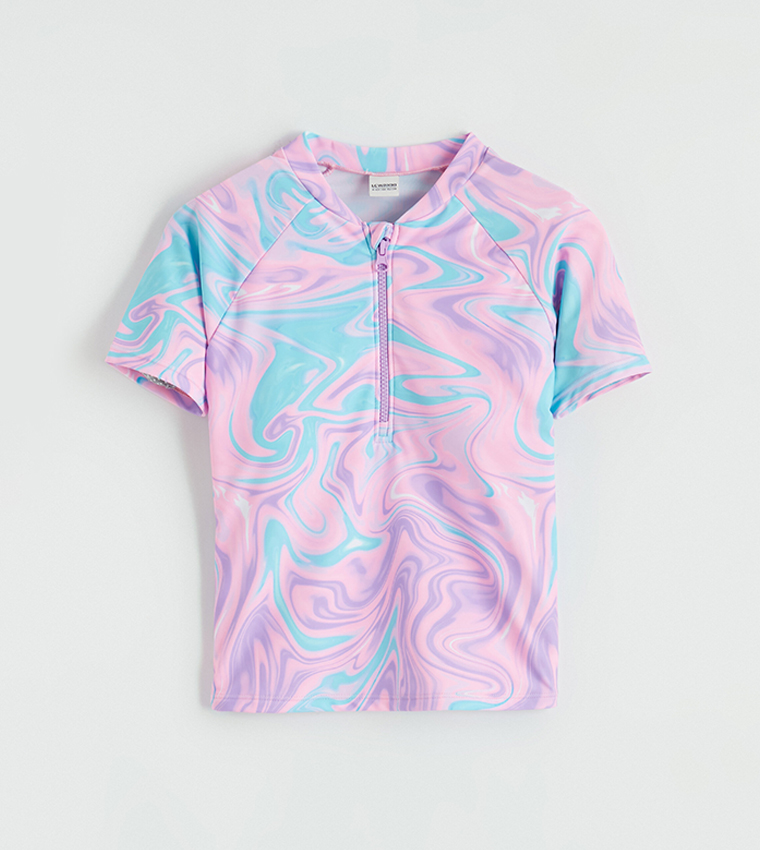 Marble Swirl Zip Neck Swim Set