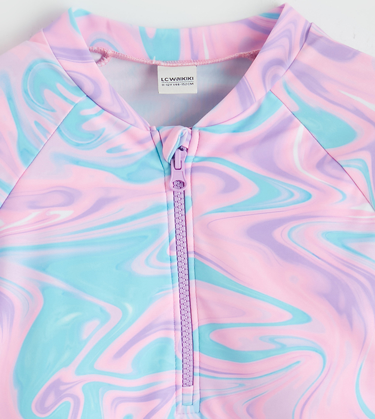 Marble Swirl Zip Neck Swim Set