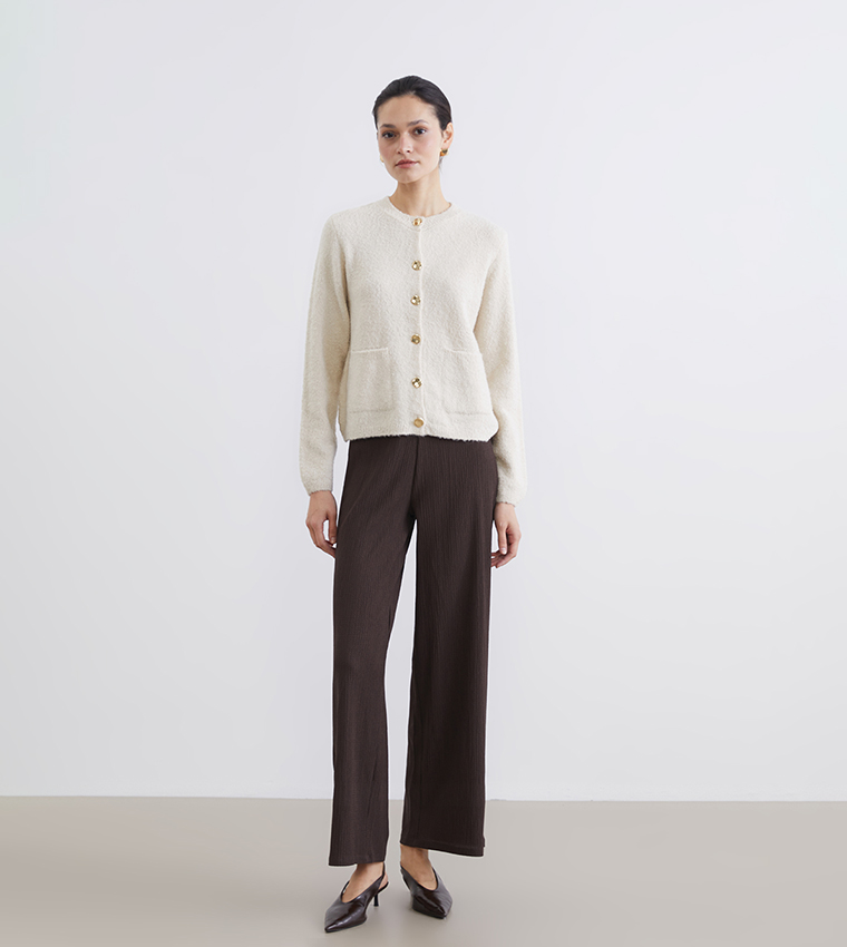 Textured Wide Leg Trousers