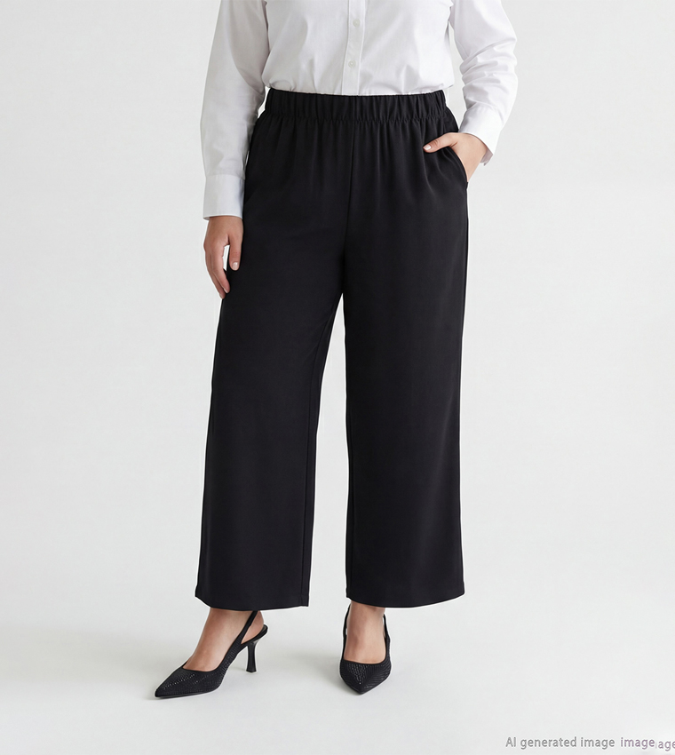 بنطلون واسع بخصر مرن 