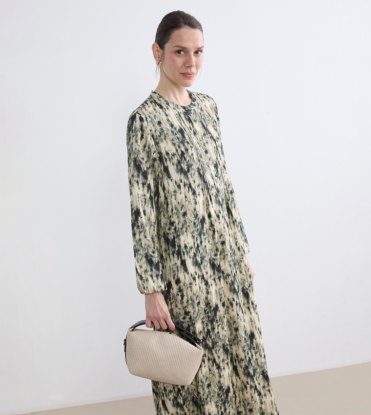 فستان ميداكسي بقبة ماندرين بنقشة