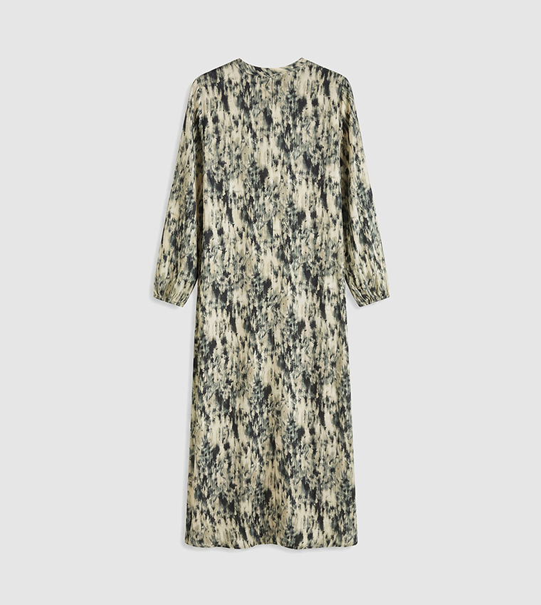 فستان ميداكسي بقبة ماندرين بنقشة