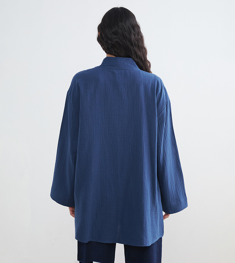 Textured Tie-Up Long Sleeves Kimono