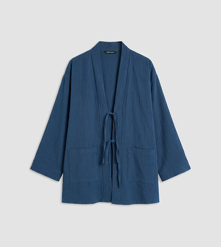 Textured Tie-Up Long Sleeves Kimono