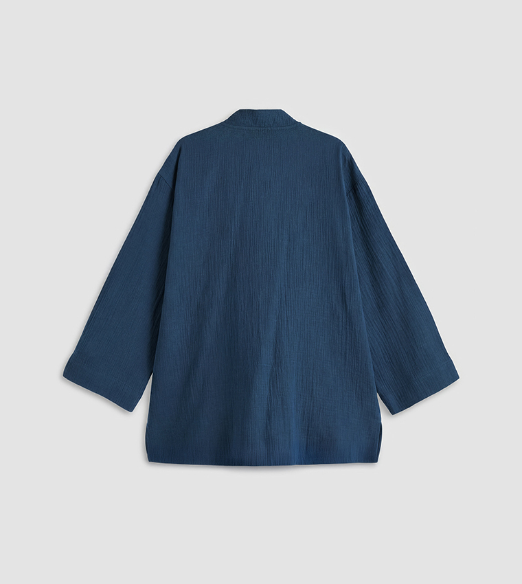 Textured Tie-Up Long Sleeves Kimono