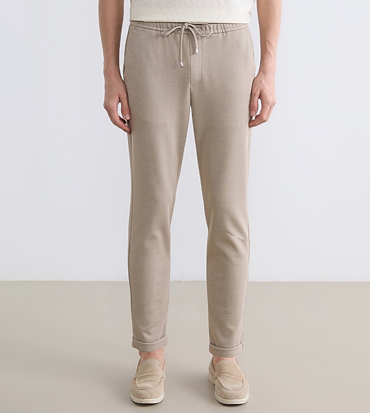 Textured Drawstring Waist Trousers