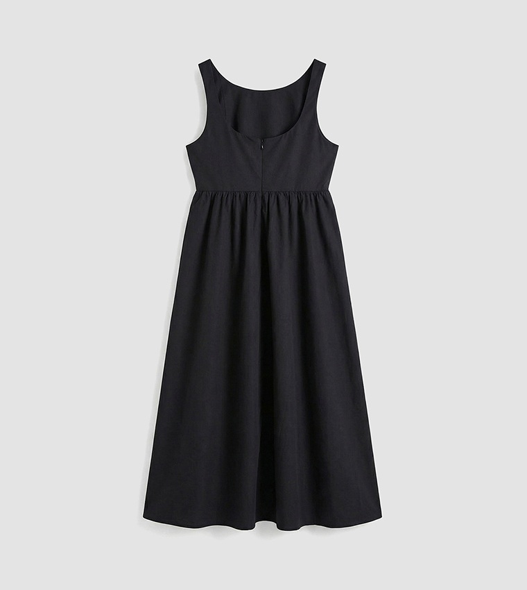 Gathered Skirt Boat Neck Sleeveless Midi Dress